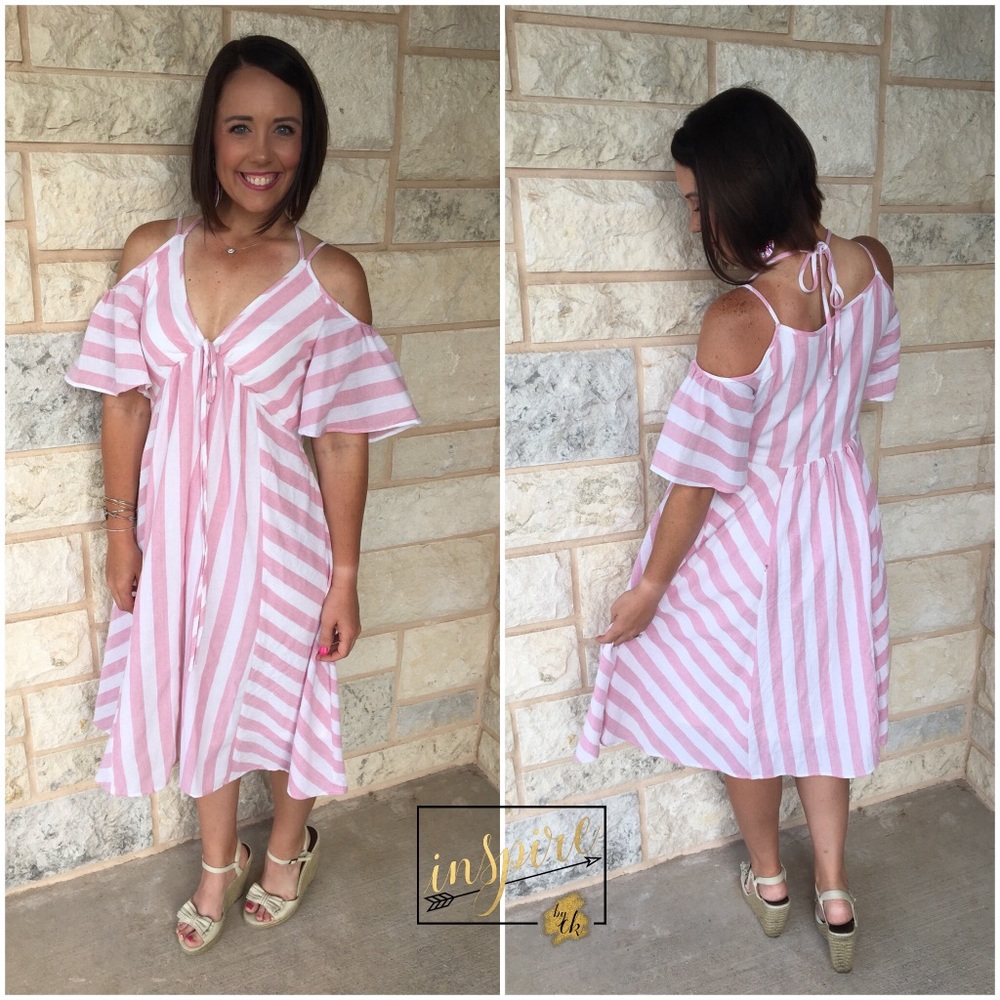 Pink Striped Off Shoulder Dress